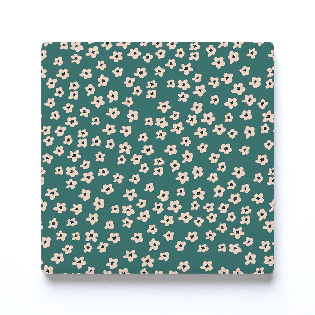 Ceramic Square Coaster-Inspirational Green Floral Pattern -0