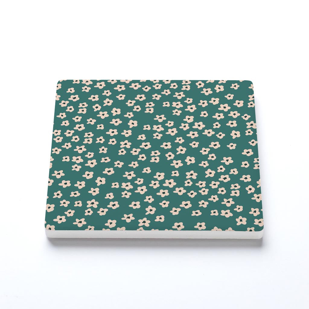 Ceramic Square Coaster-Inspirational Green Floral Pattern -1