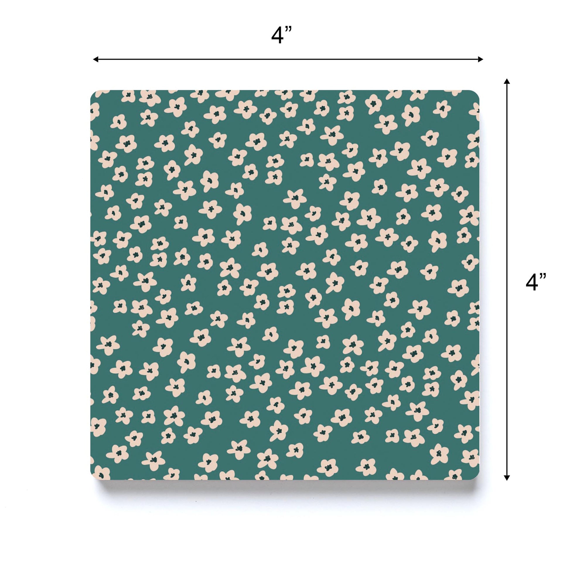 Ceramic Square Coaster-Inspirational Green Floral Pattern -3