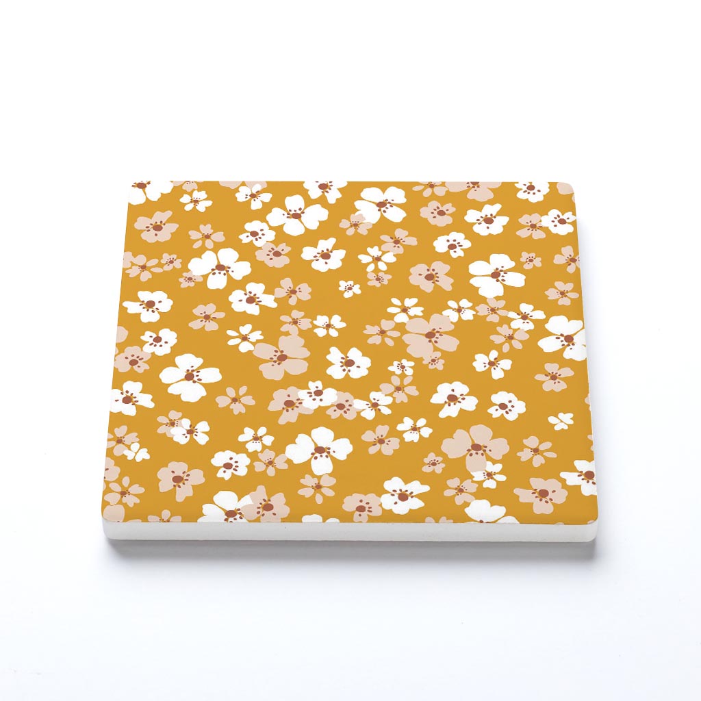 Ceramic Square Coaster-Inspirational Yellow Floral Pattern -1