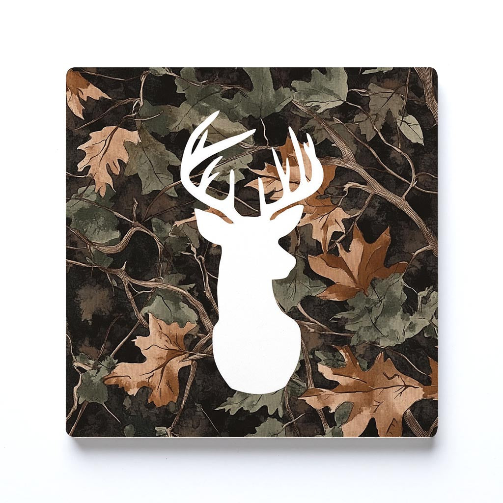 Ceramic Square Coaster-Deer Head Camo -0