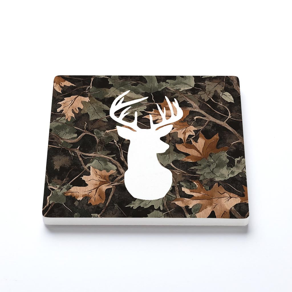 Ceramic Square Coaster-Deer Head Camo -1