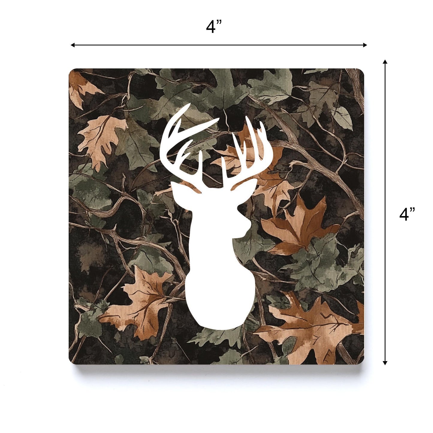 Ceramic Square Coaster-Deer Head Camo -3