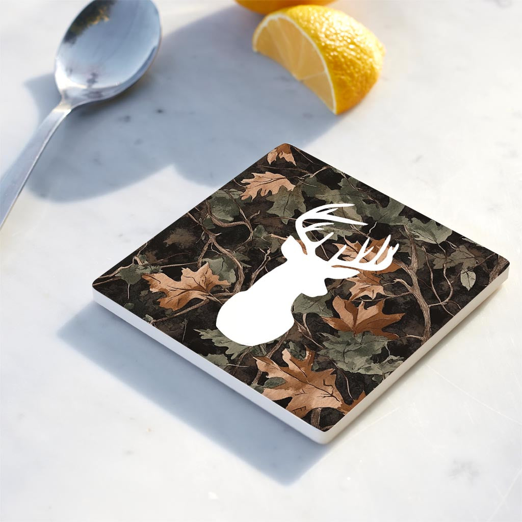 Ceramic Square Coaster-Deer Head Camo -4