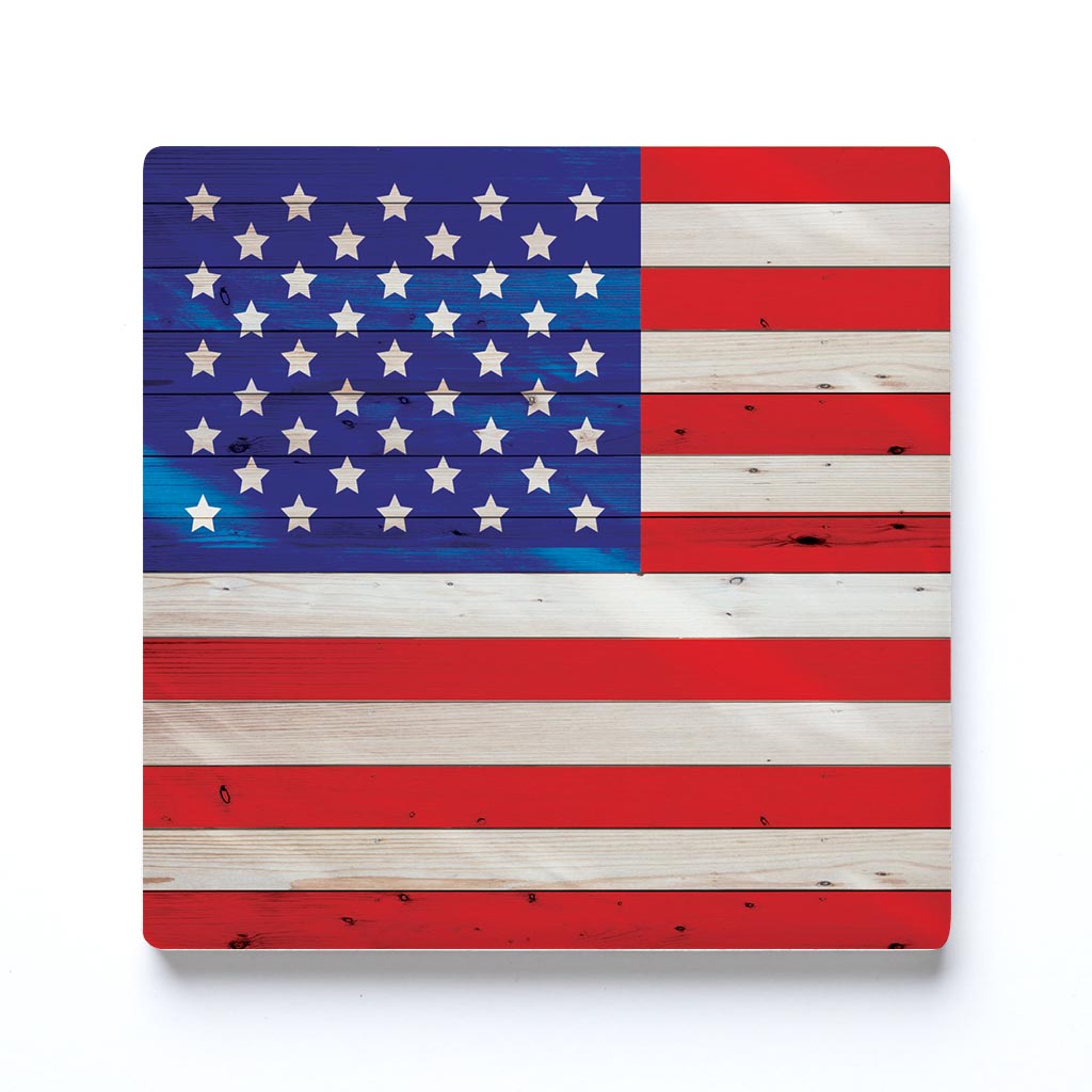 Ceramic Square Coaster-Wooden American Flag -0