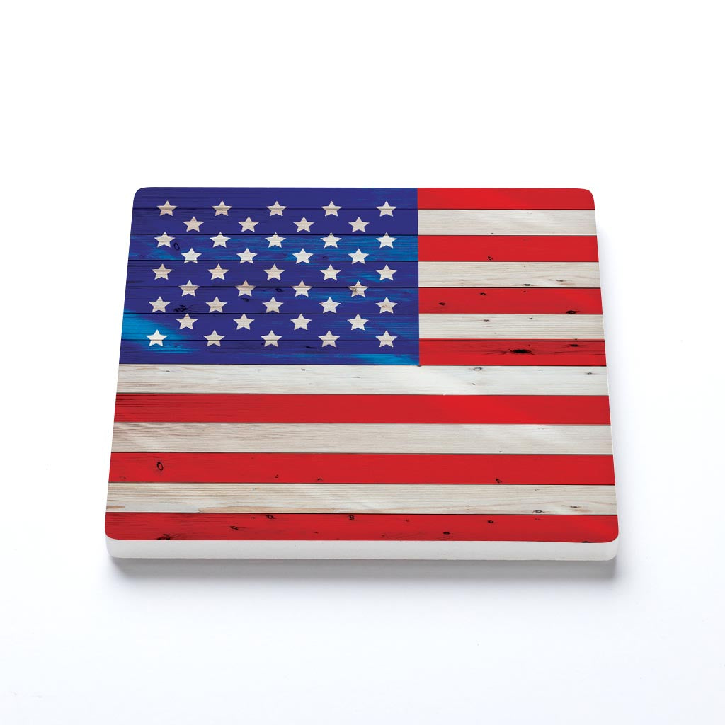 Ceramic Square Coaster-Wooden American Flag -1