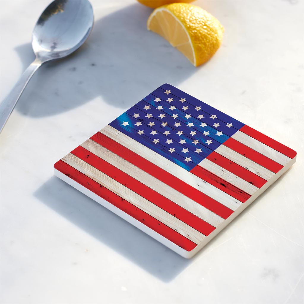 Ceramic Square Coaster-Wooden American Flag -4