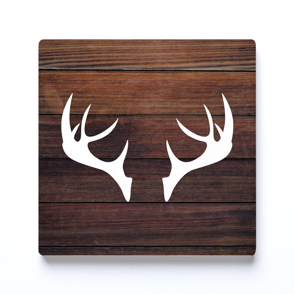 Ceramic Square Coaster-Wooden Antlers -0