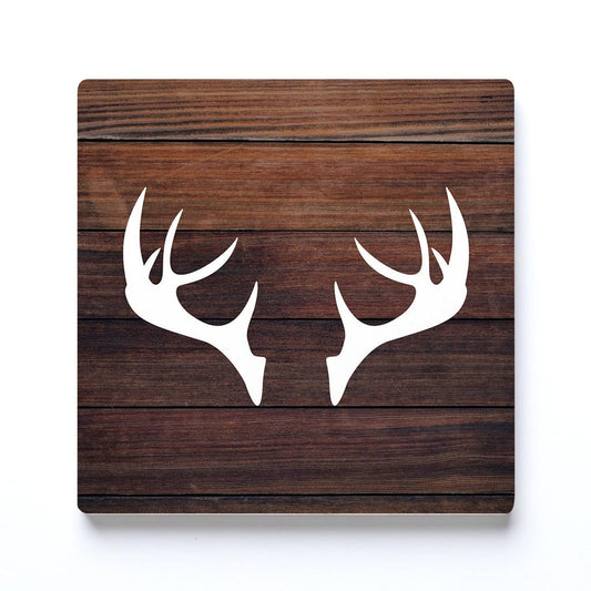 Ceramic Square Coaster-Wooden Antlers -0