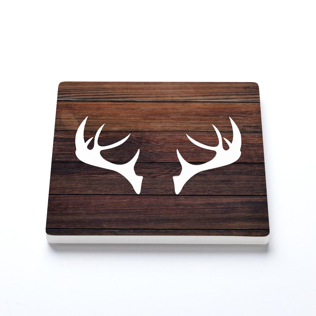 Ceramic Square Coaster-Wooden Antlers -1