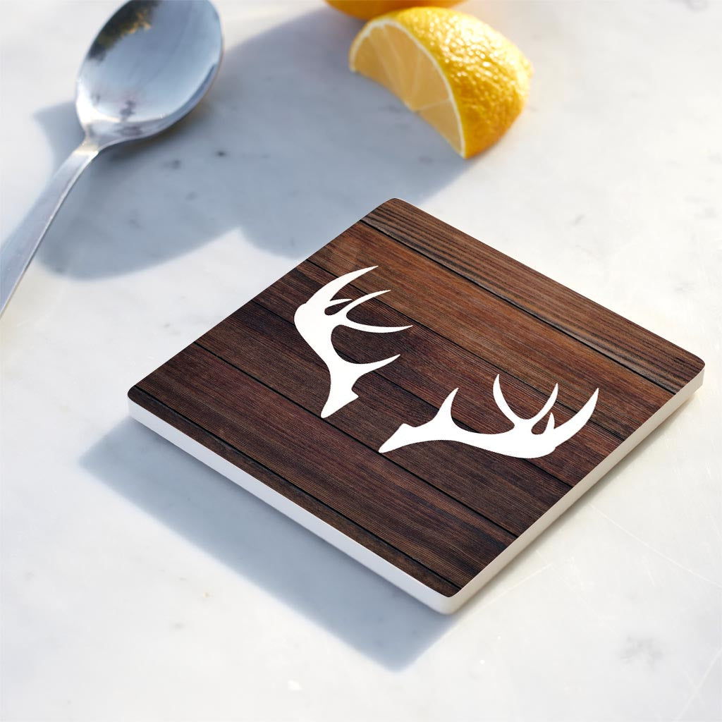 Ceramic Square Coaster-Wooden Antlers -4