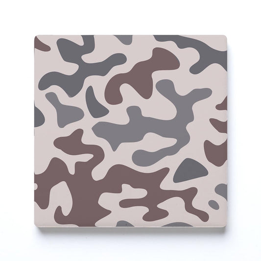 Ceramic Square Coaster-Brown Camo Pattern -0