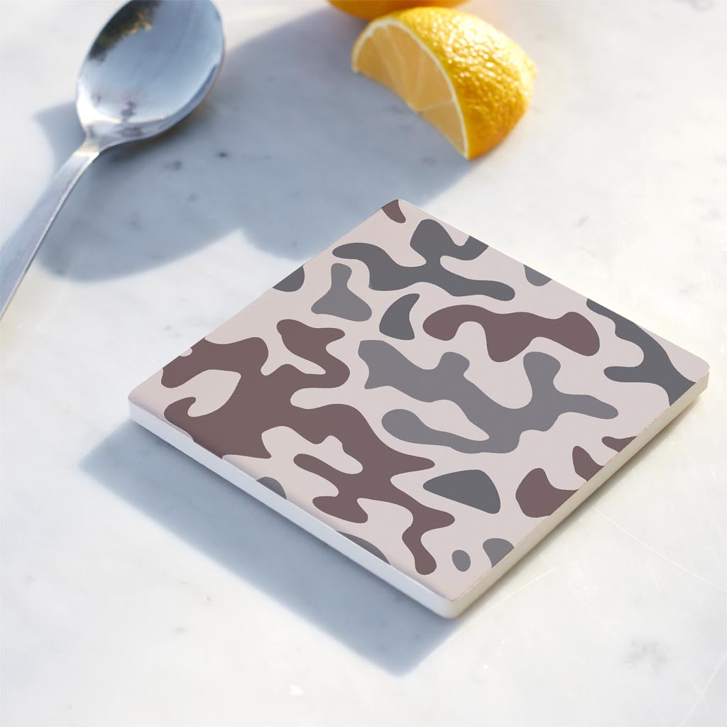 Ceramic Square Coaster-Brown Camo Pattern -4