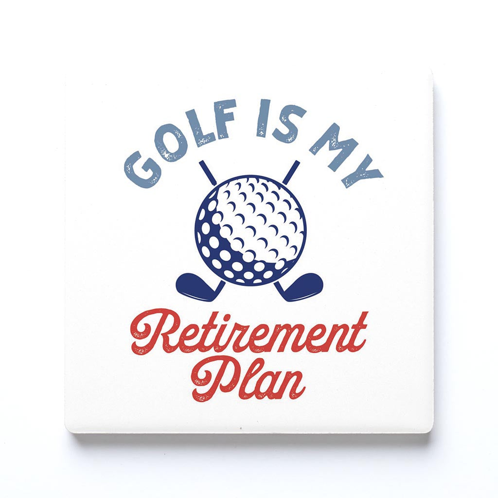 Ceramic Square Coaster-Golf Is My Retirement Plan -0