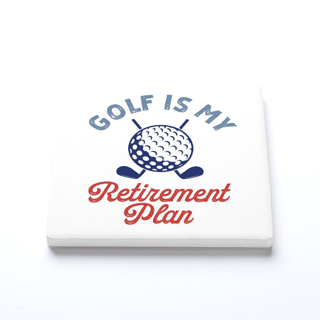 Ceramic Square Coaster-Golf Is My Retirement Plan -1