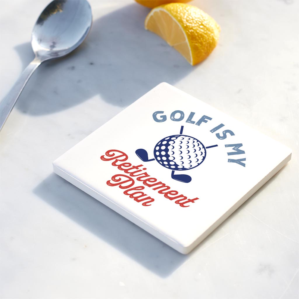 Ceramic Square Coaster-Golf Is My Retirement Plan -4