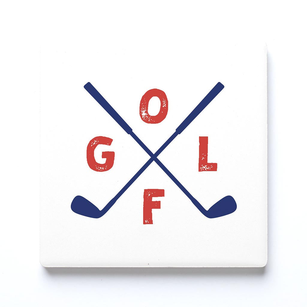 Ceramic Square Coaster-Golf Crossed Clubs -0