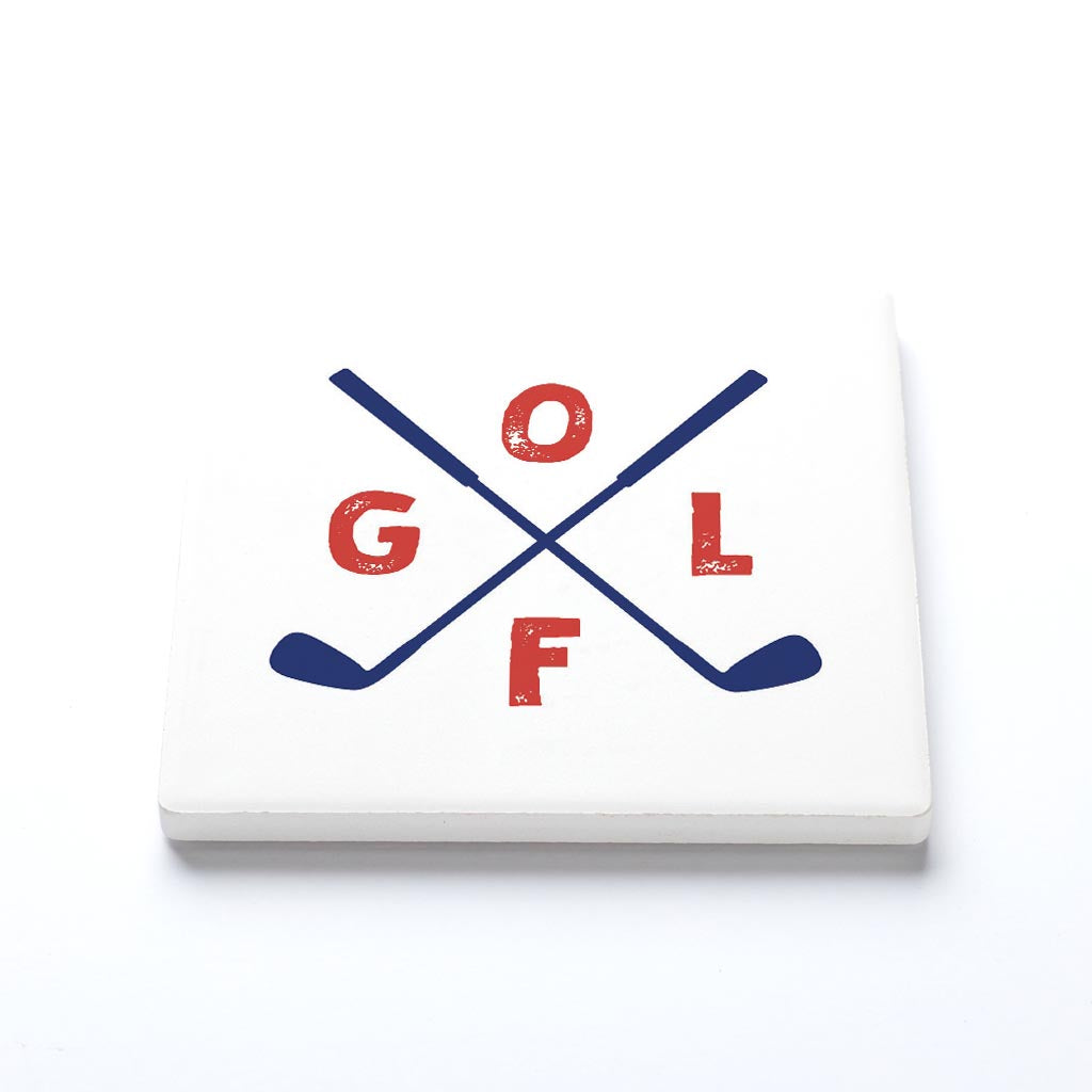 Ceramic Square Coaster-Golf Crossed Clubs -1