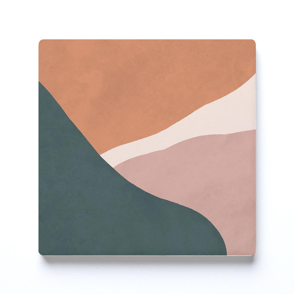 Ceramic Square Coaster-Abstract Retro Shapes 2 -0