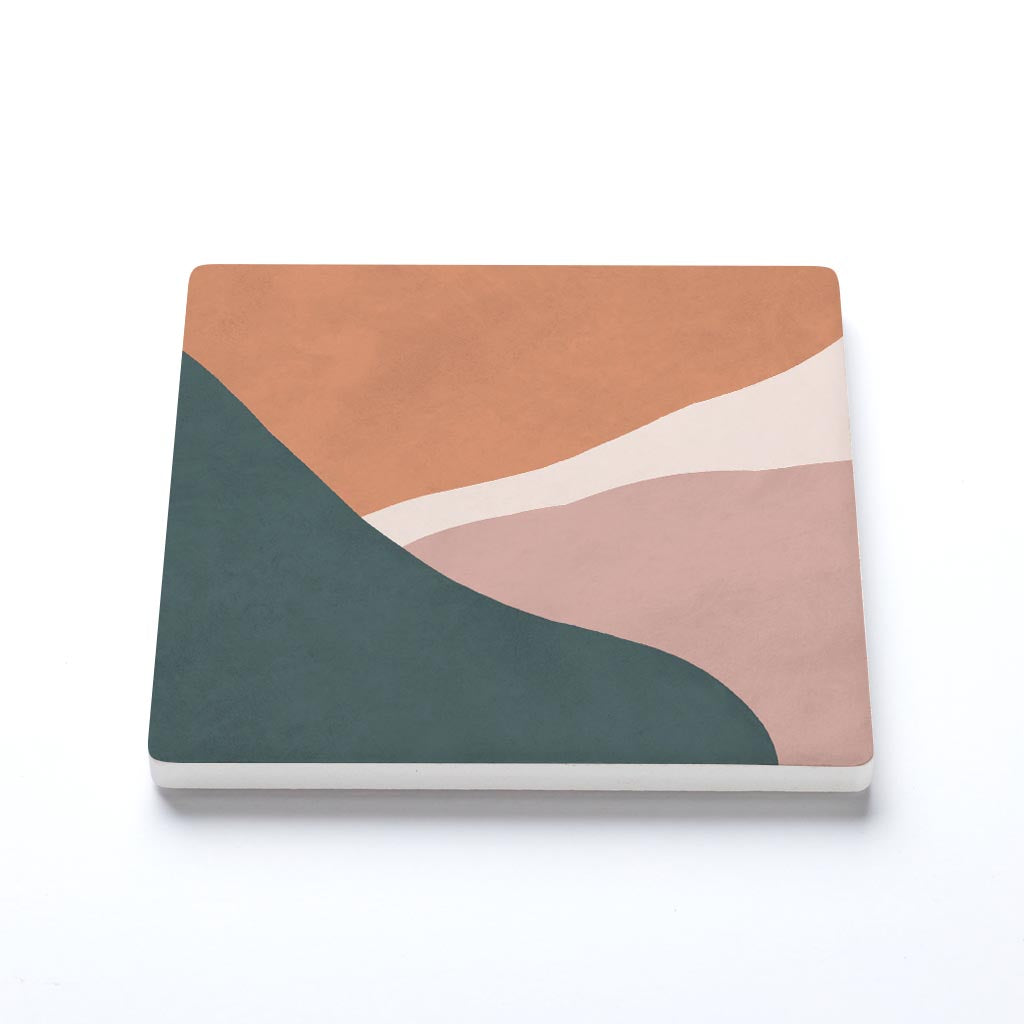 Ceramic Square Coaster-Abstract Retro Shapes 2 -1