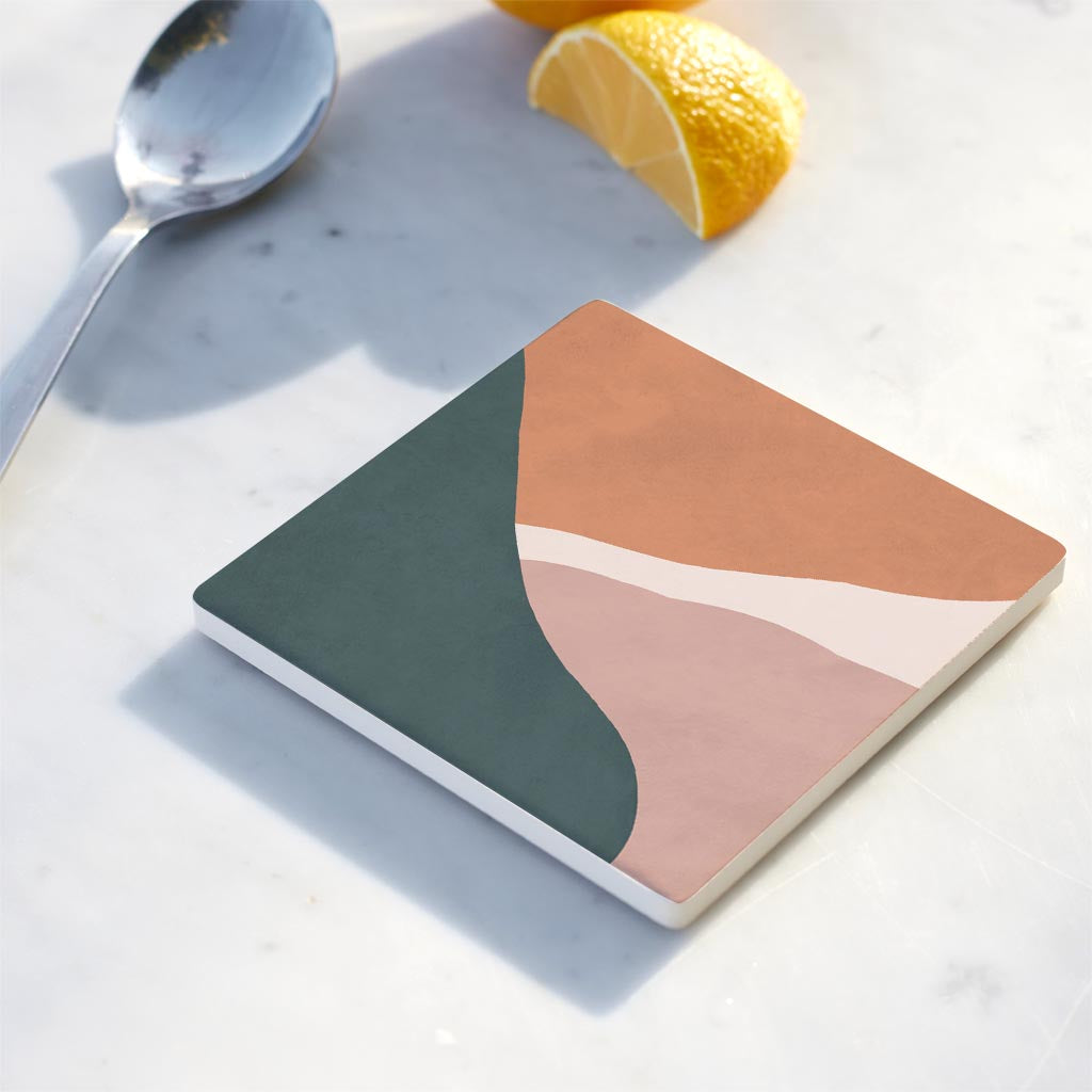 Ceramic Square Coaster-Abstract Retro Shapes 2 -4