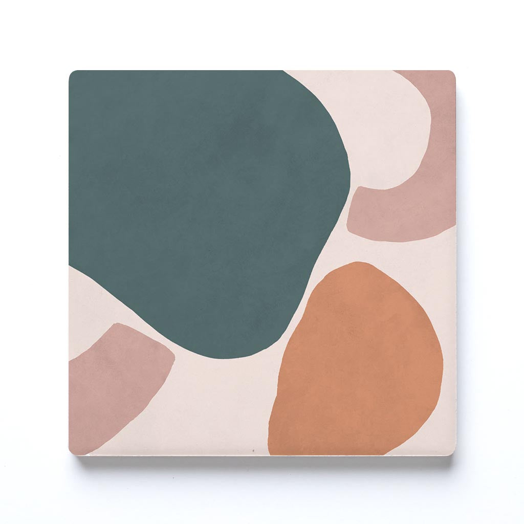 Ceramic Square Coaster-Abstract Retro Shapes 3 -0