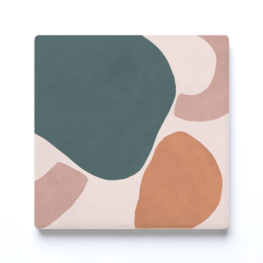 Ceramic Square Coaster-Abstract Retro Shapes 3 -0