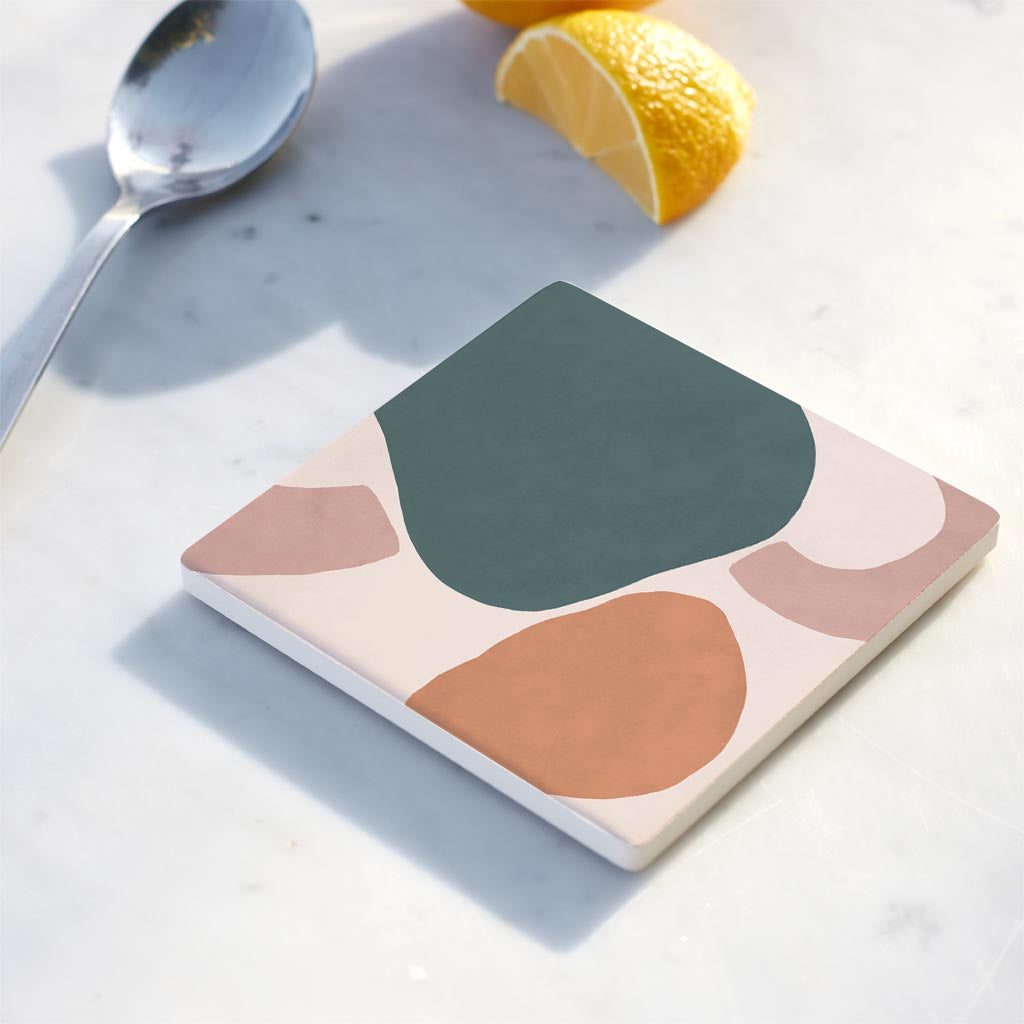 Ceramic Square Coaster-Abstract Retro Shapes 3 -4