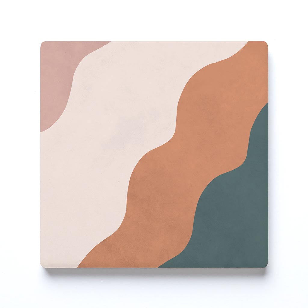 Ceramic Square Coaster-Abstract Retro Shapes 4 -0