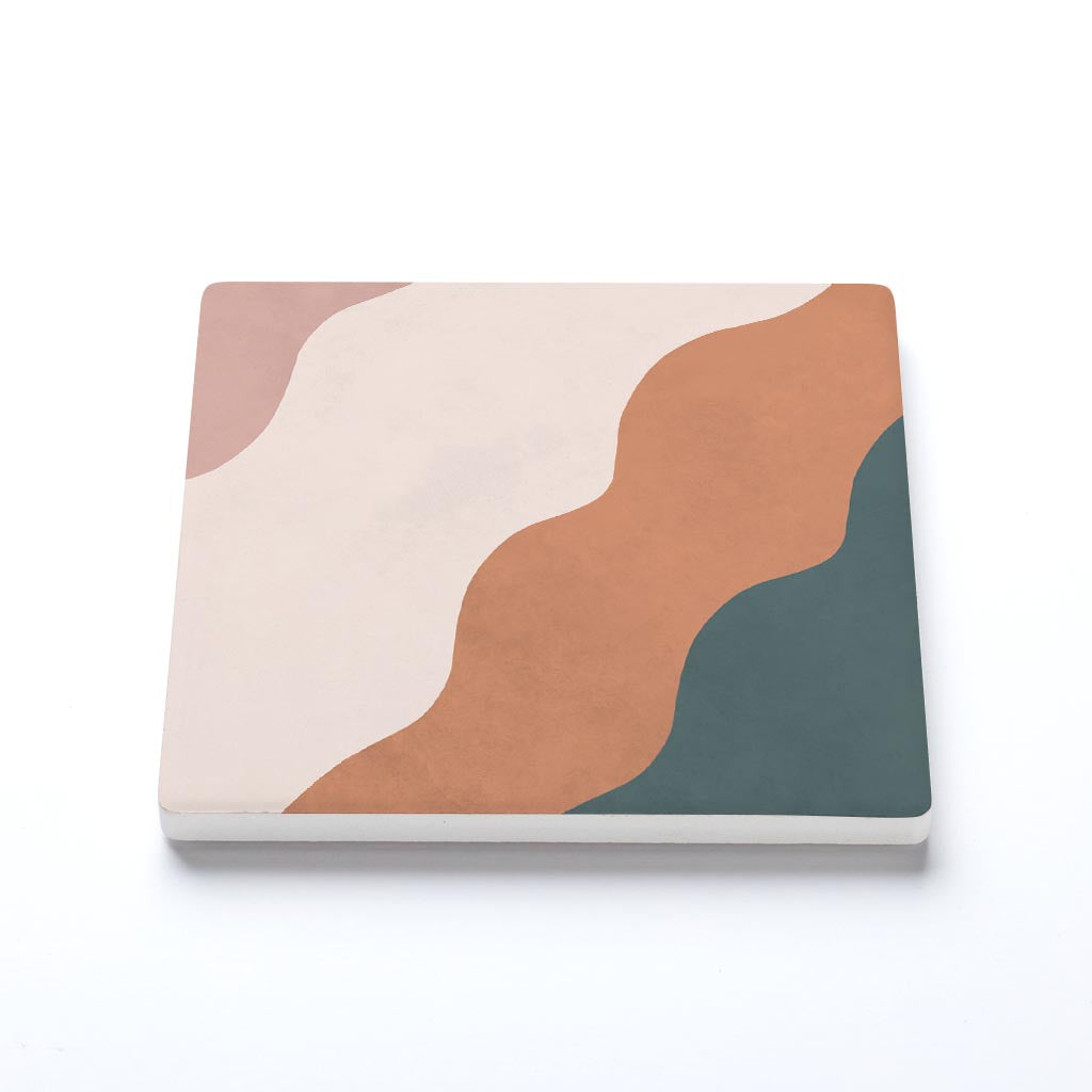 Ceramic Square Coaster-Abstract Retro Shapes 4 -1