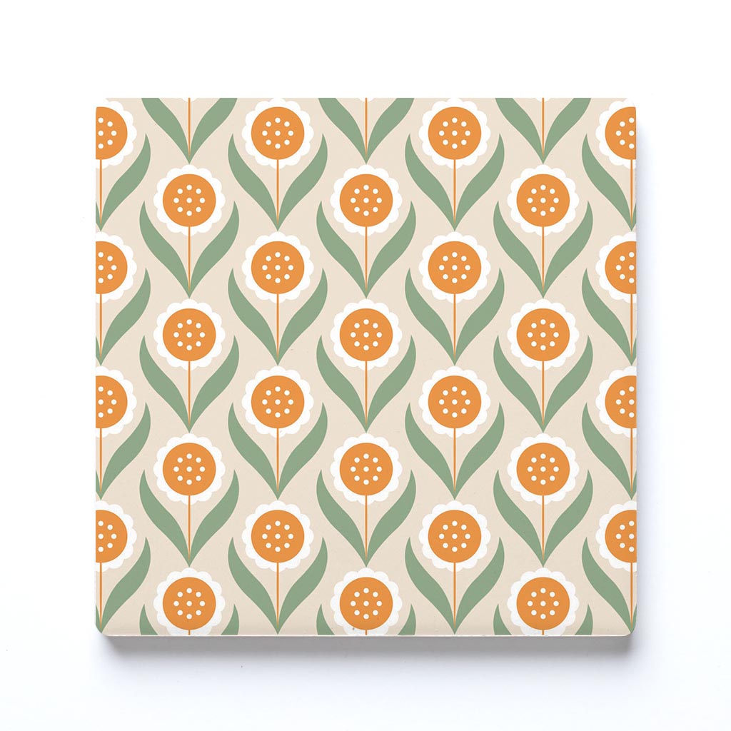 Ceramic Square Coaster-Groovy Flower Pattern 1 -0