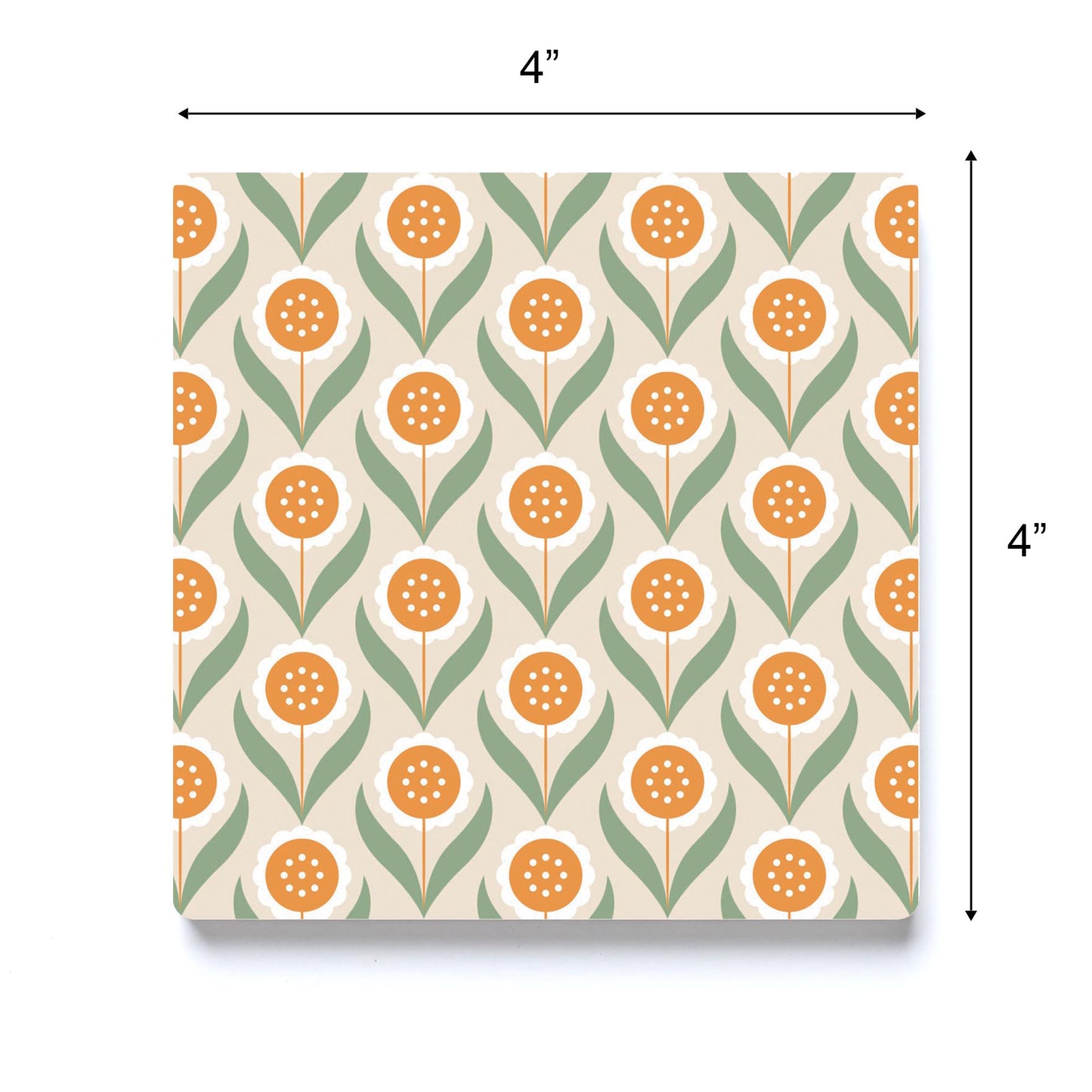 Ceramic Square Coaster-Groovy Flower Pattern 1 -3