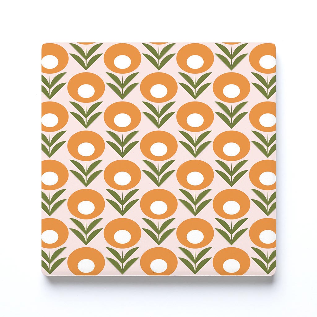 Ceramic Square Coaster-Groovy Flower Pattern 2 -0