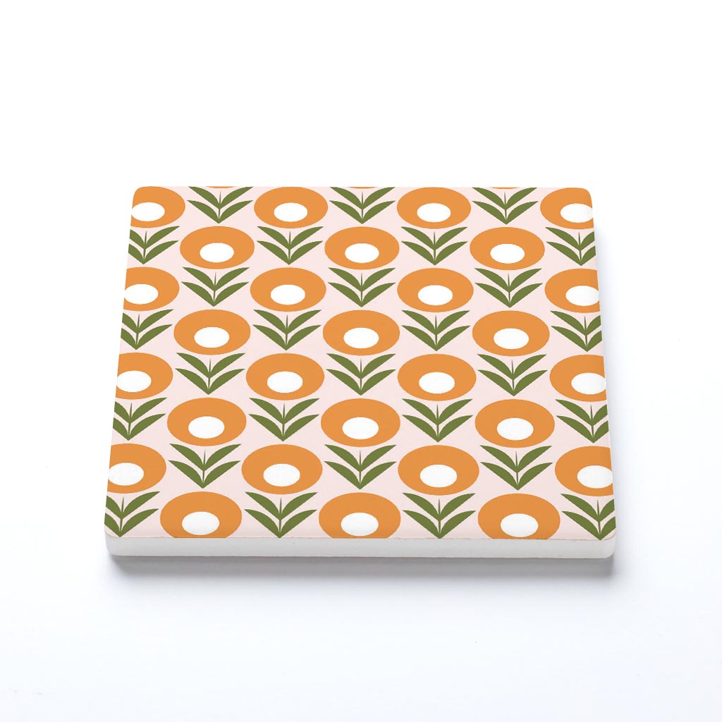 Ceramic Square Coaster-Groovy Flower Pattern 2 -1