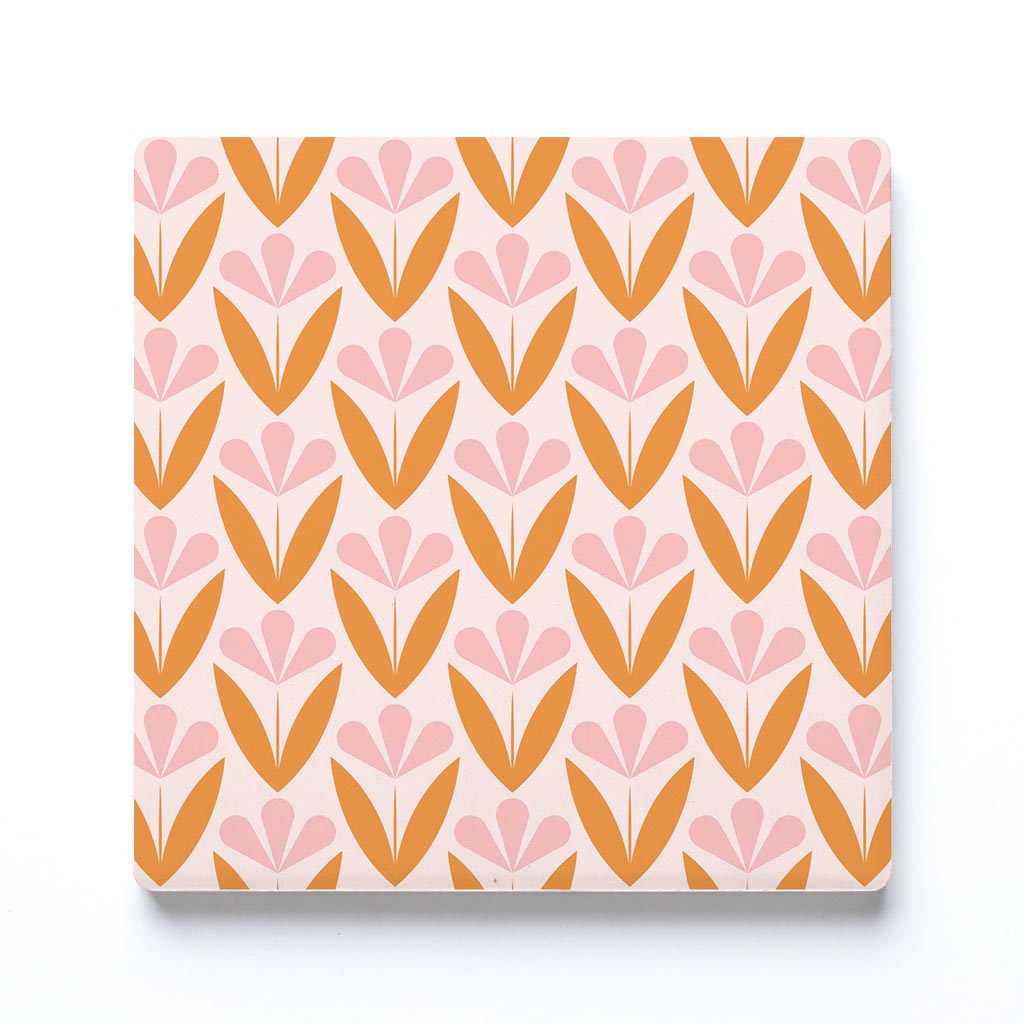 Ceramic Square Coaster-Groovy Flower Pattern 3 -0