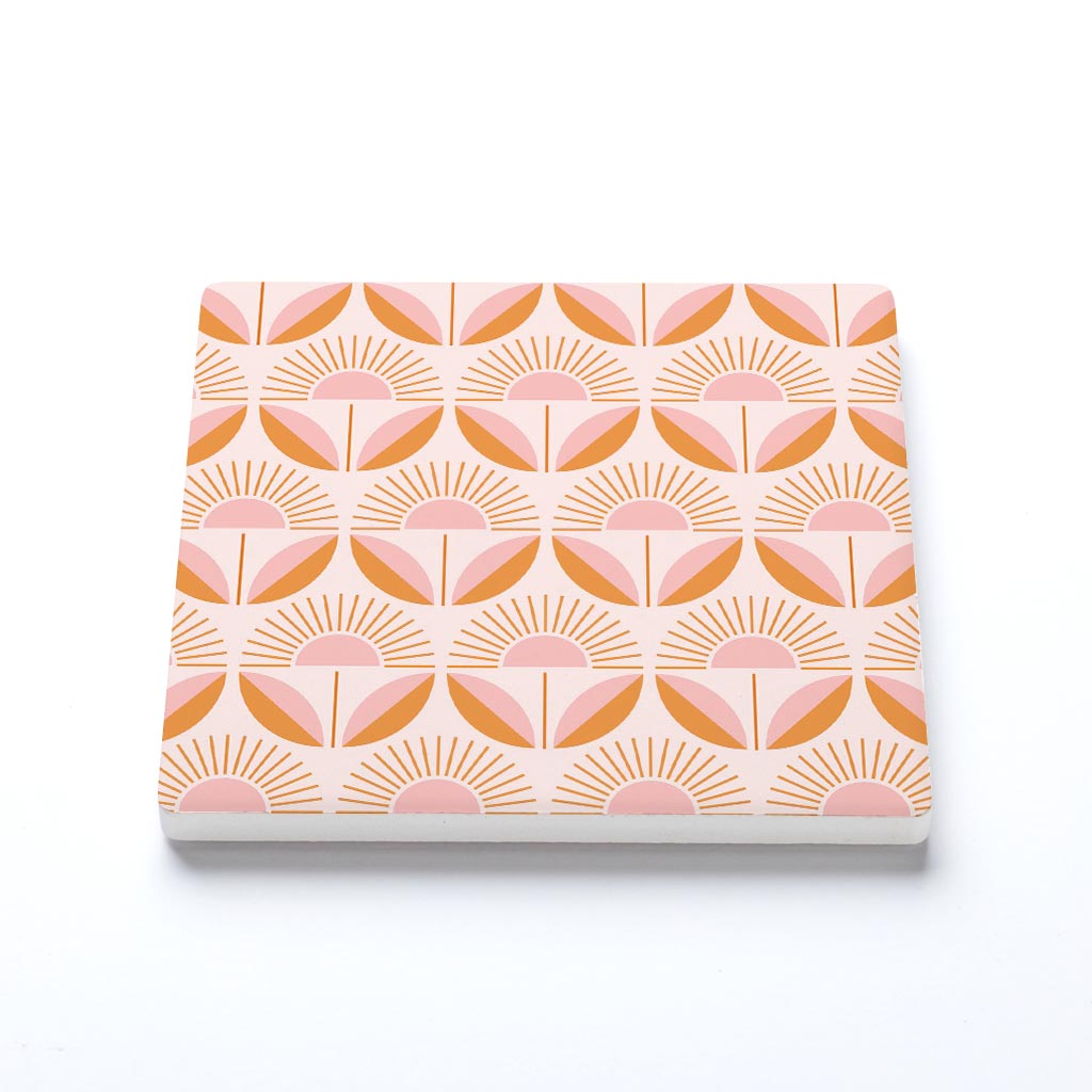 Ceramic Square Coaster-Groovy Flower Pattern 4 -1