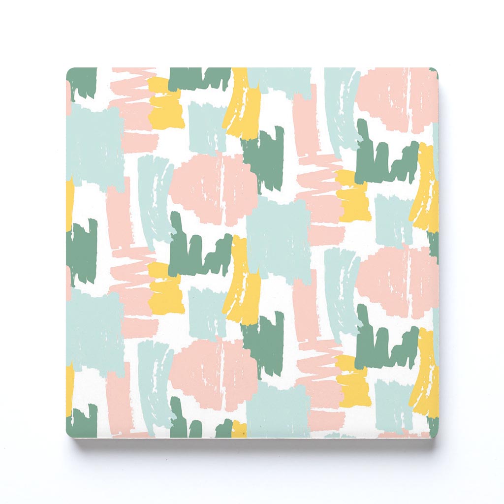 Ceramic Square Coaster-Retro Painted Swatch Pattern 1 -0