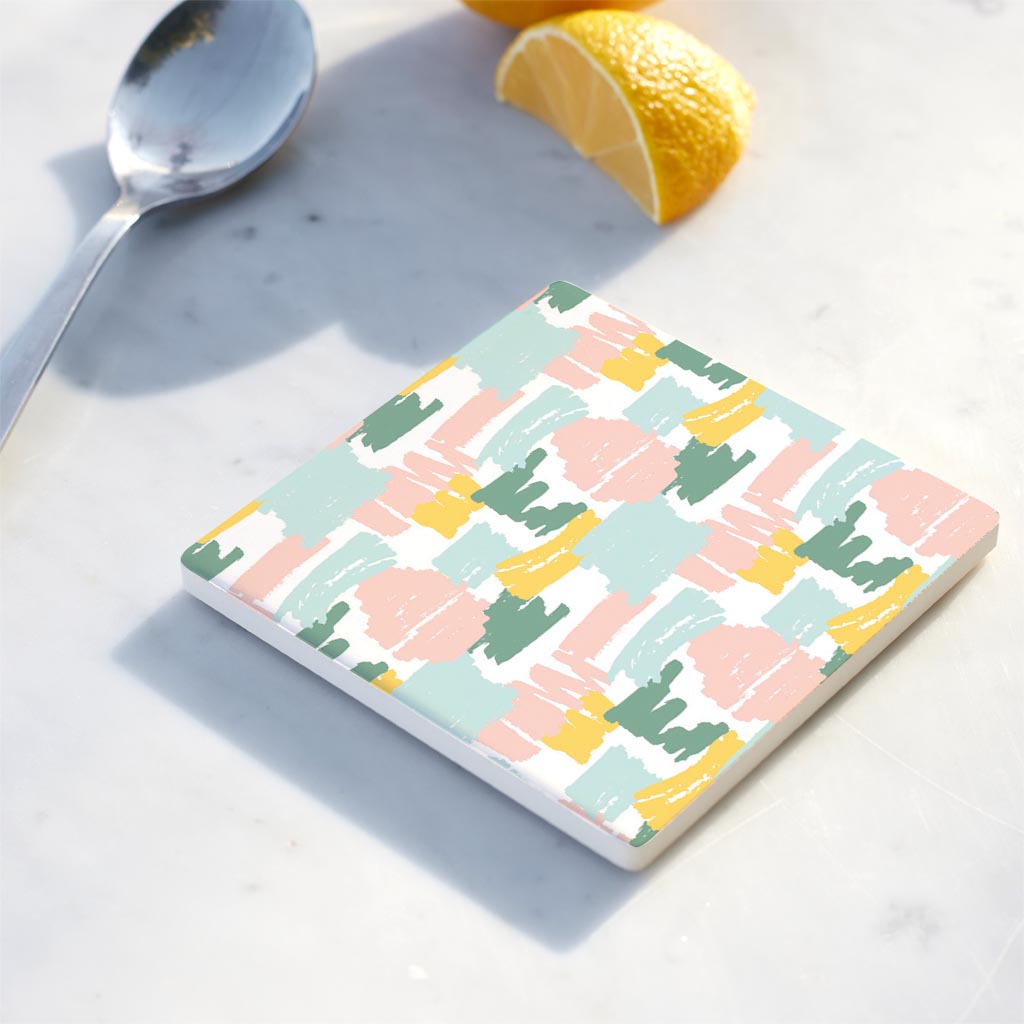 Ceramic Square Coaster-Retro Painted Swatch Pattern 1 -4