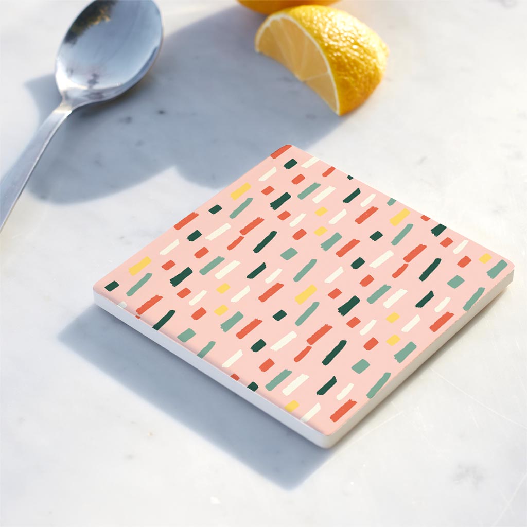 Ceramic Square Coaster-Retro Painted Swatch Pattern 3 -4