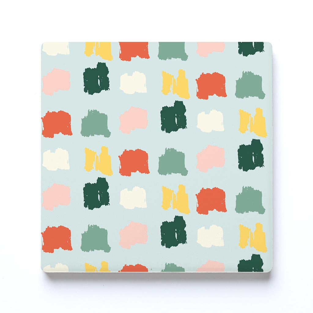 Ceramic Square Coaster-Retro Painted Swatch Pattern 4 -0