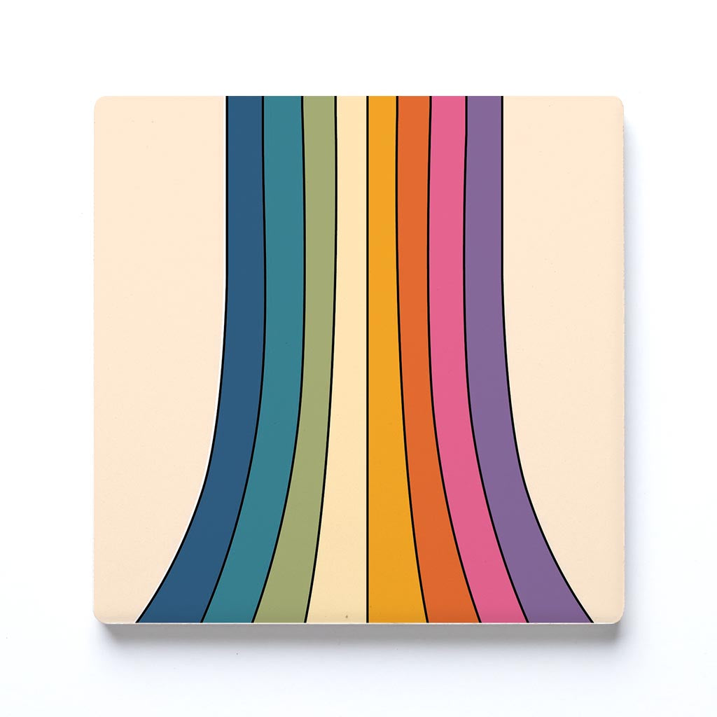 Ceramic Square Coaster-Retro Rainbow Pattern 1 -0