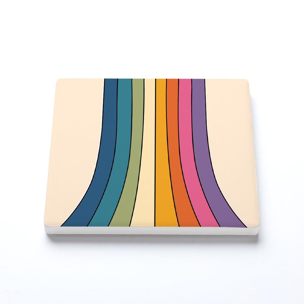 Ceramic Square Coaster-Retro Rainbow Pattern 1 -1