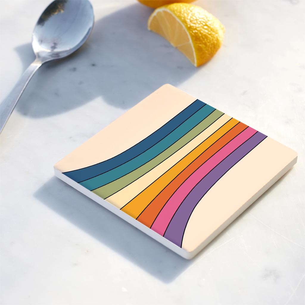 Ceramic Square Coaster-Retro Rainbow Pattern 1 -4