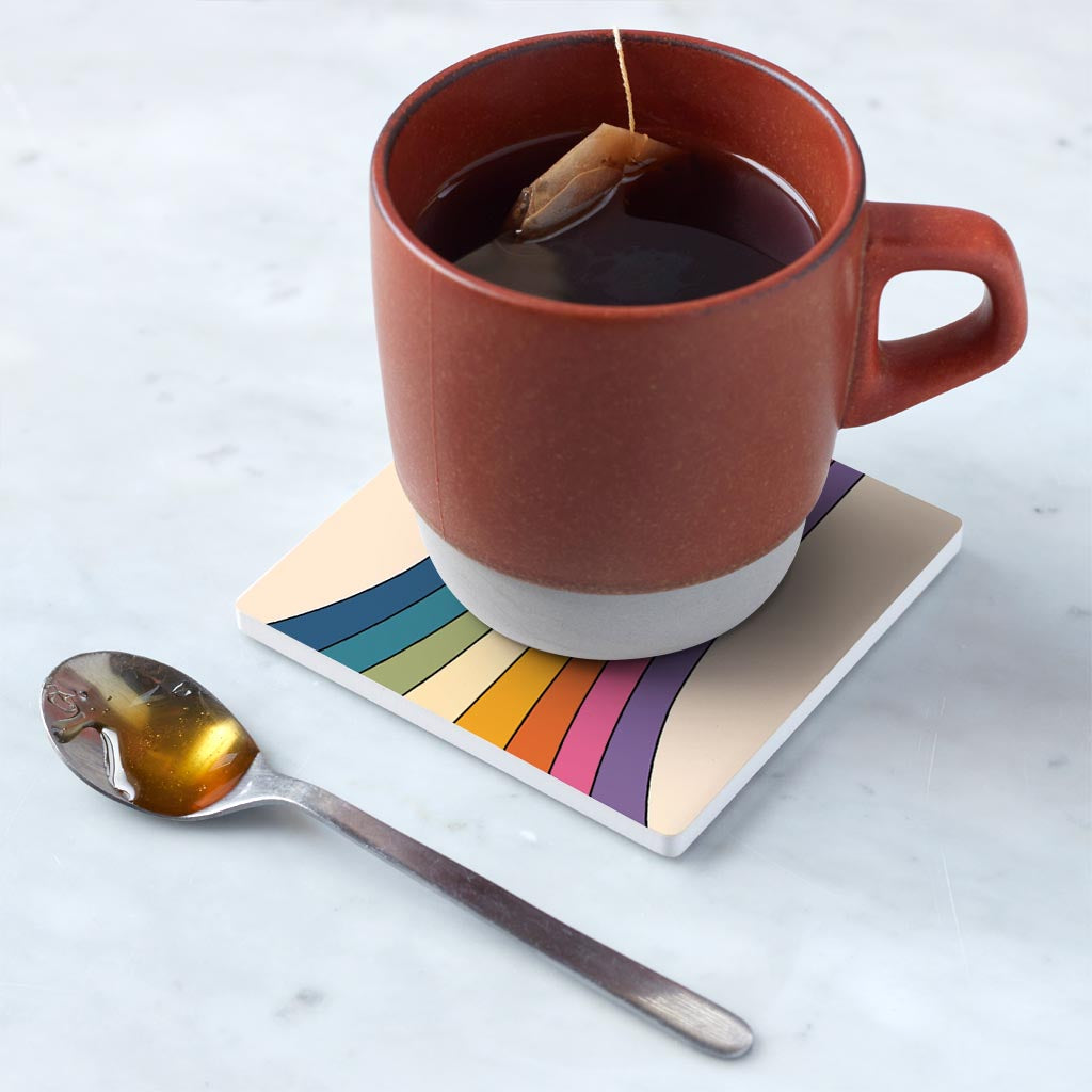 Ceramic Square Coaster-Retro Rainbow Pattern 1 -5