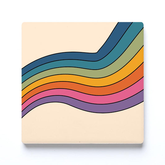 Ceramic Square Coaster-Retro Rainbow Pattern 2 -0