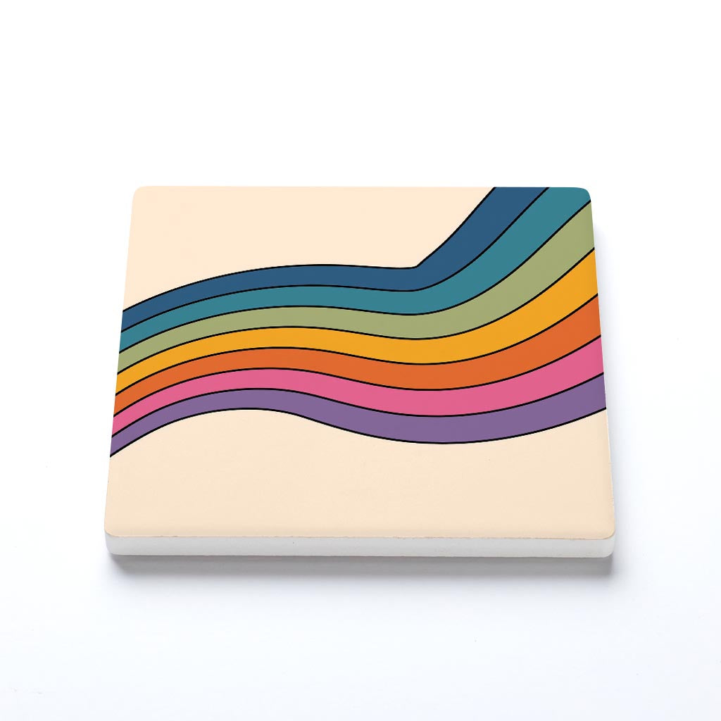 Ceramic Square Coaster-Retro Rainbow Pattern 2 -1