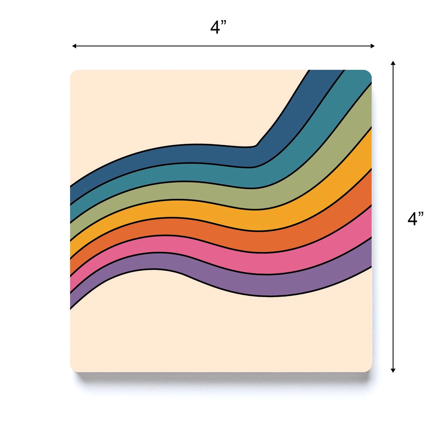 Ceramic Square Coaster-Retro Rainbow Pattern 2 -3