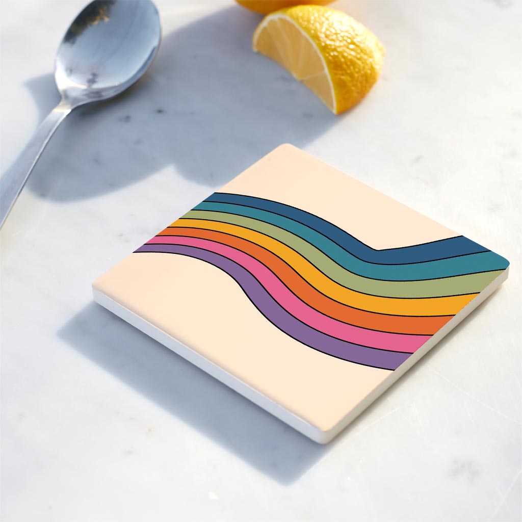 Ceramic Square Coaster-Retro Rainbow Pattern 2 -4