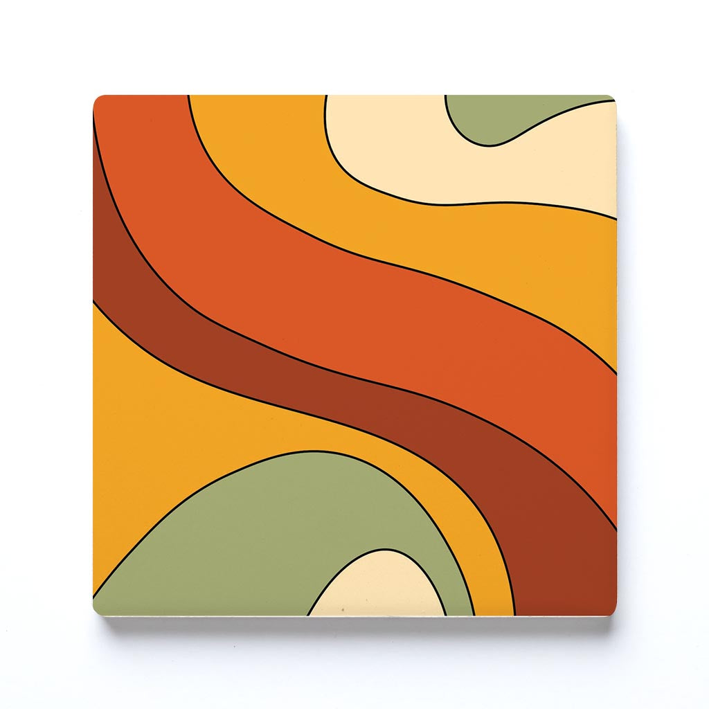 Ceramic Square Coaster-Retro Rainbow Pattern 3 -0