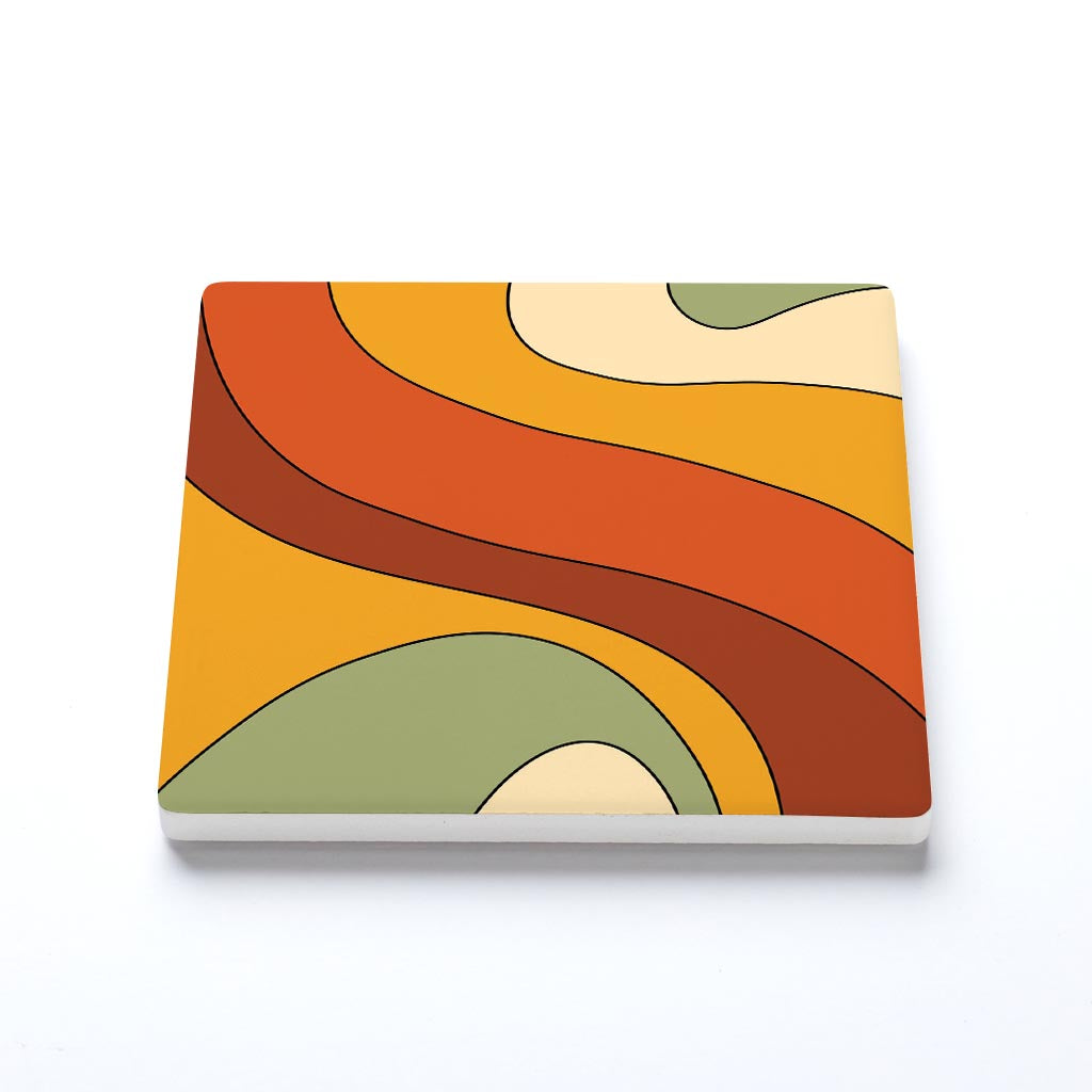 Ceramic Square Coaster-Retro Rainbow Pattern 3 -1